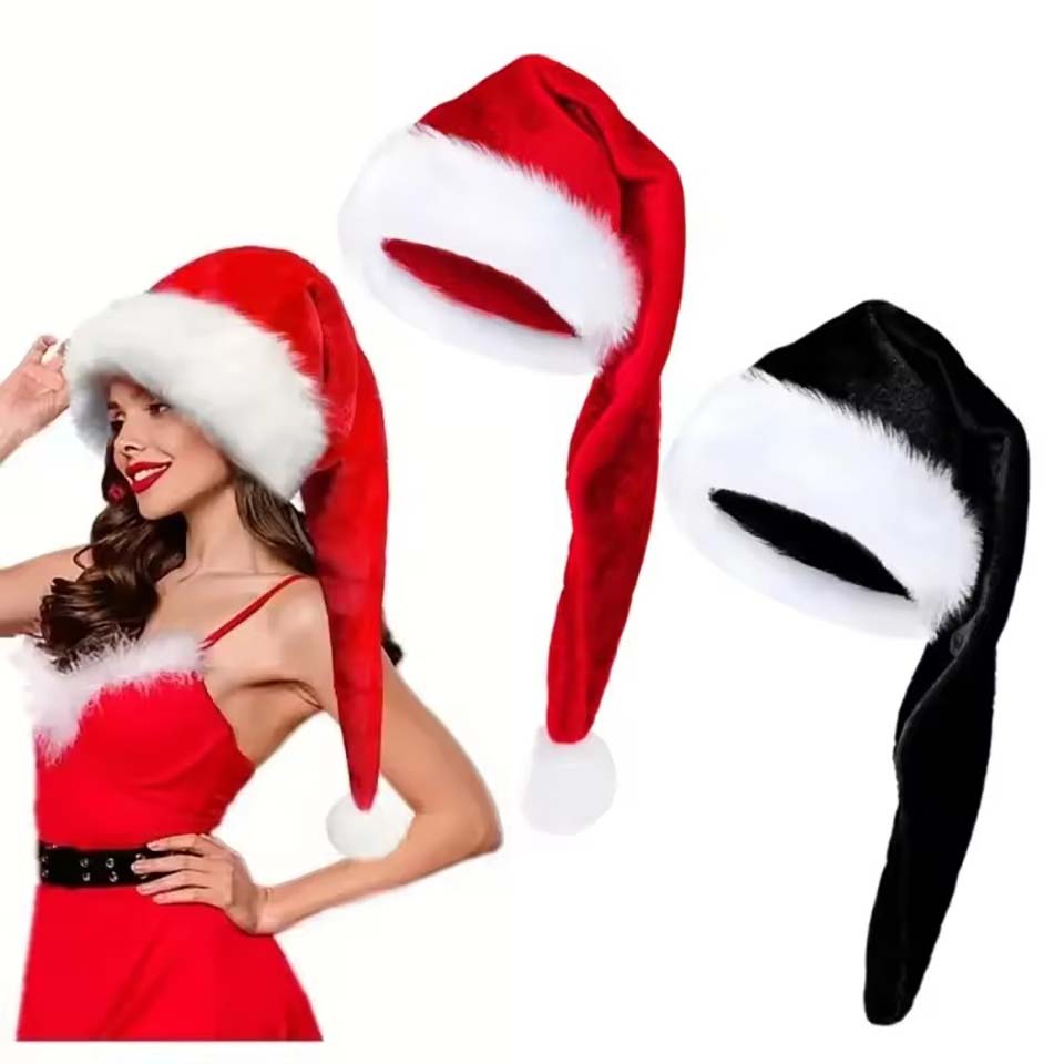 Santa Hat Plush - Topi Natal Bulu Panjang Beludru Nyaman,