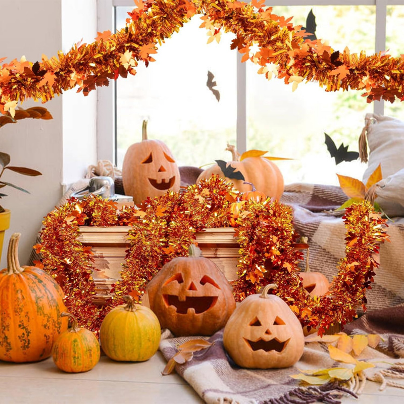 Tinsel Garland Decoration - 2pcs Hiasan Daun Maple Musim Gugur