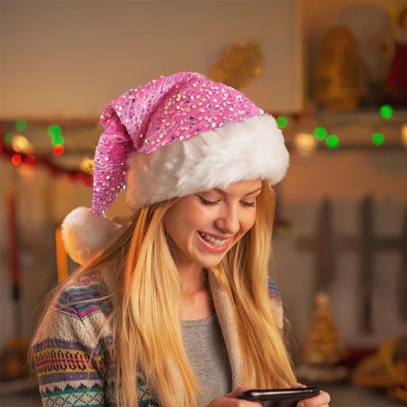 Topi Natal Berlapis Payet Gand - Santa Hat Plush ulasan dan harga